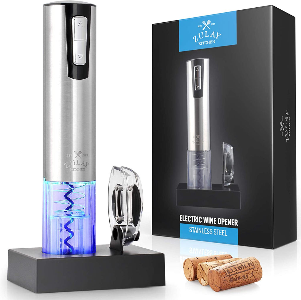 Sacacorchos eléctrico recargable de acero inoxidable con base de carga