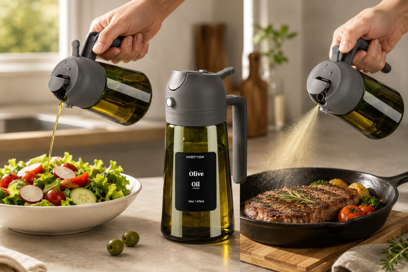 Pulverizador y Dispensador de Aceite 2 en 1 - 470ml