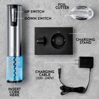 Detalle del sacacorchos eléctrico y su base de carga