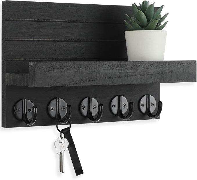 Organizador de pared de madera para llaves y correo