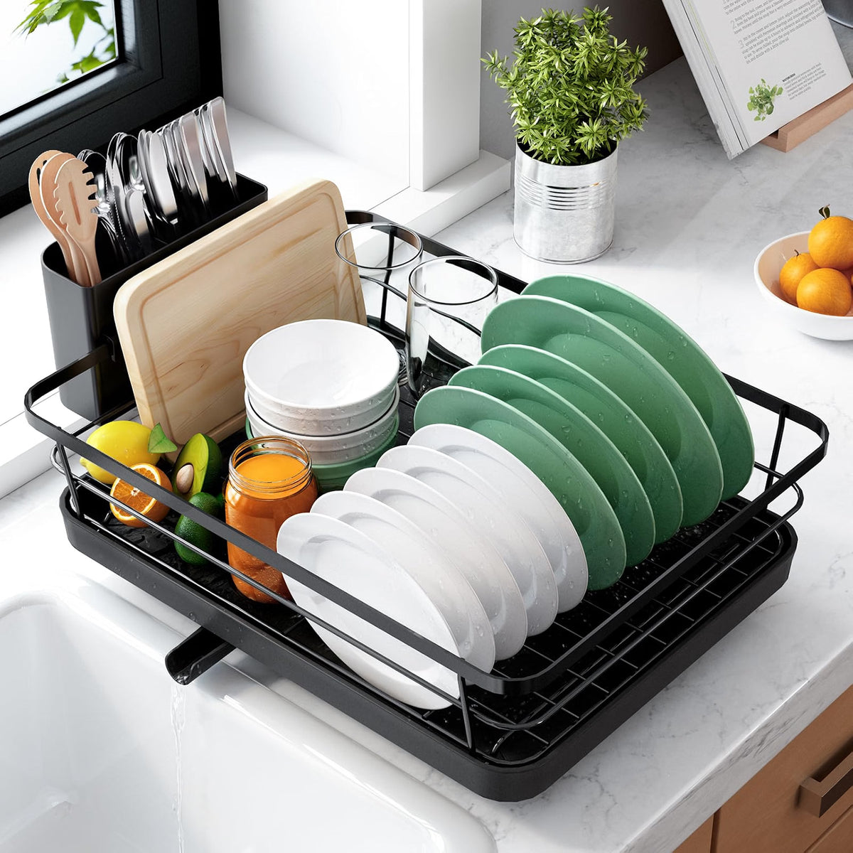 Escurridor de platos compacto para mesada