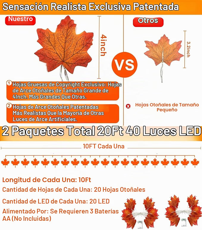 Guirnaldas de hojas de arce con luces LED – Pack de 2