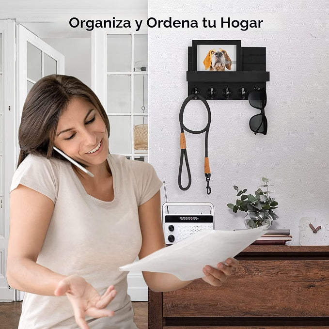 Organizador de pared de madera para llaves y correo