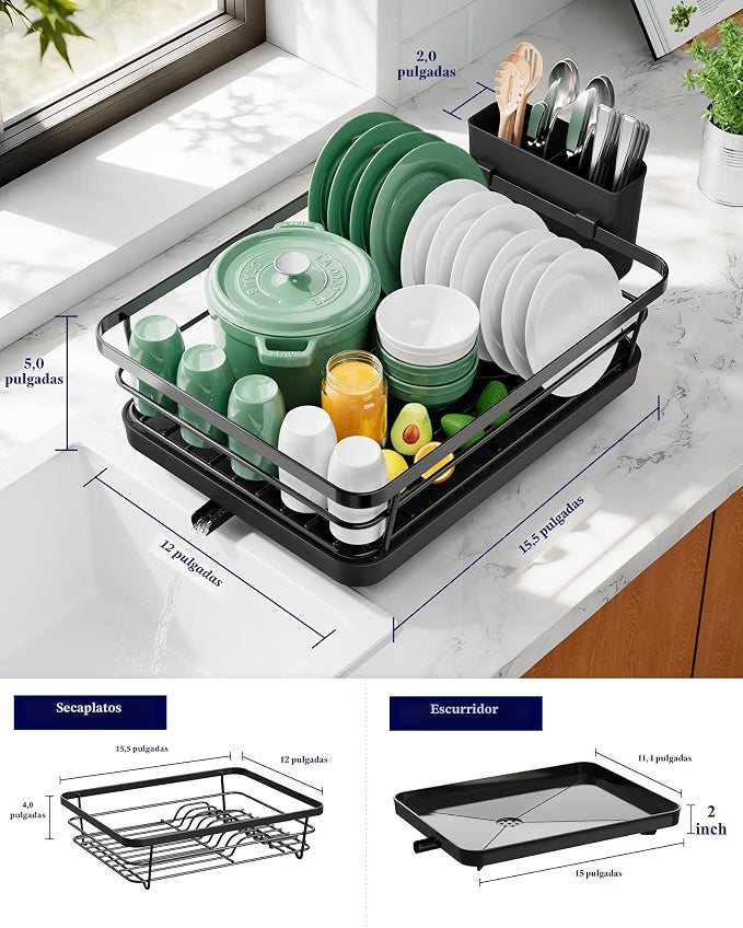 Escurridor de platos compacto para mesada