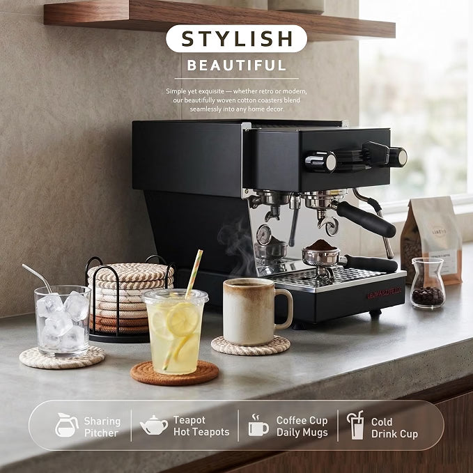 Posavasos tejidos absorbentes con soporte – Set de 8