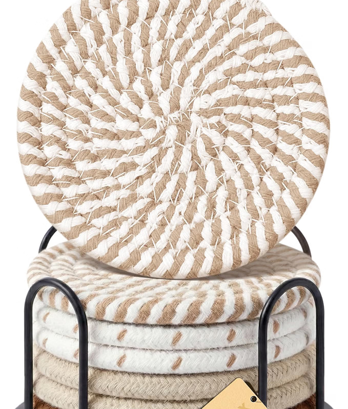 Posavasos tejidos absorbentes con soporte – Set de 8