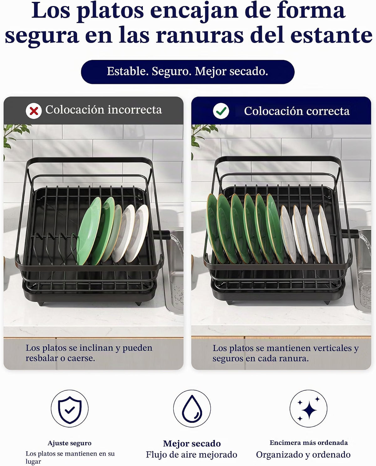 Escurridor de platos compacto para mesada
