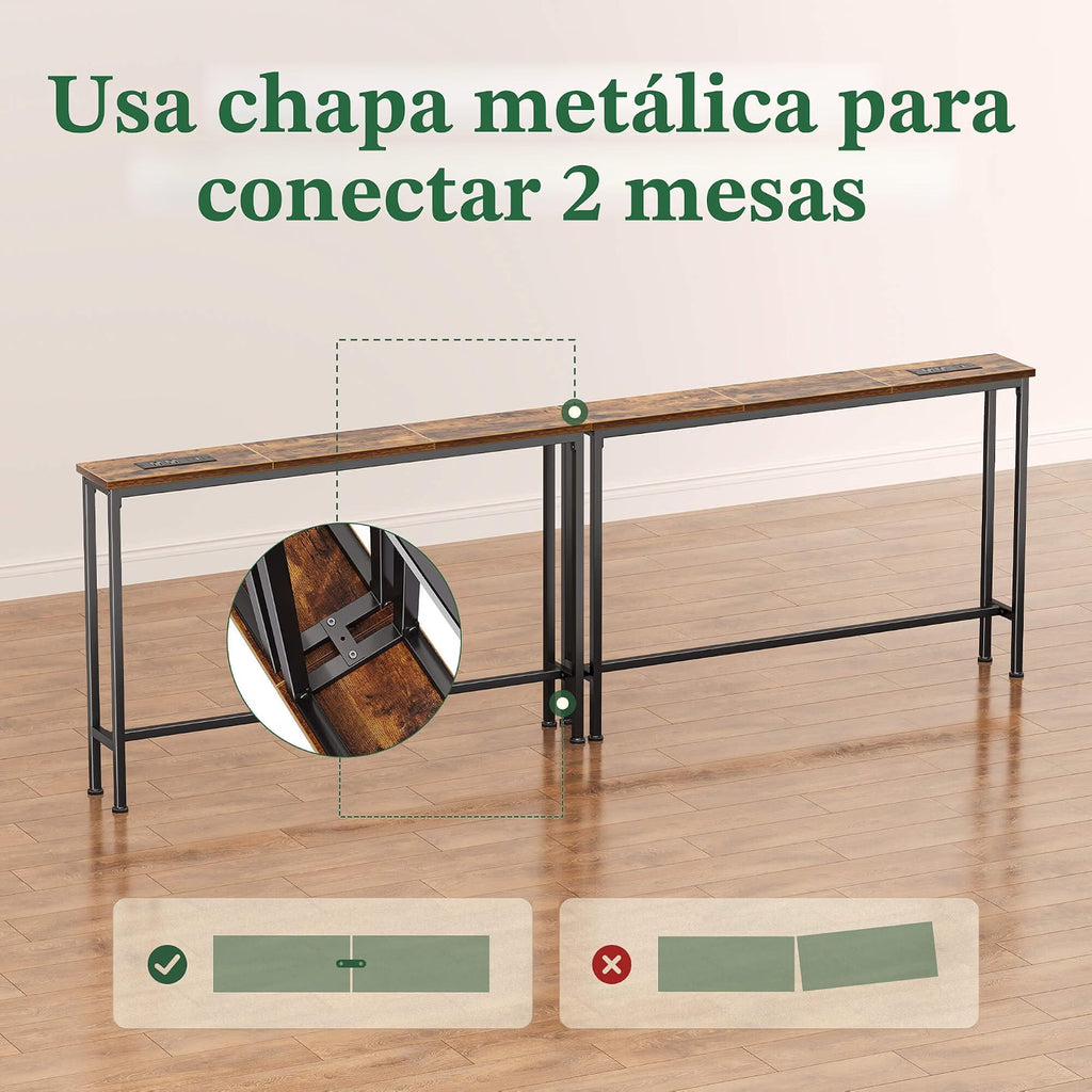 Mesa consola con tomacorriente y USB-C – 78,8 pulgadas