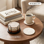 Posavasos tejidos absorbentes con soporte – Set de 8