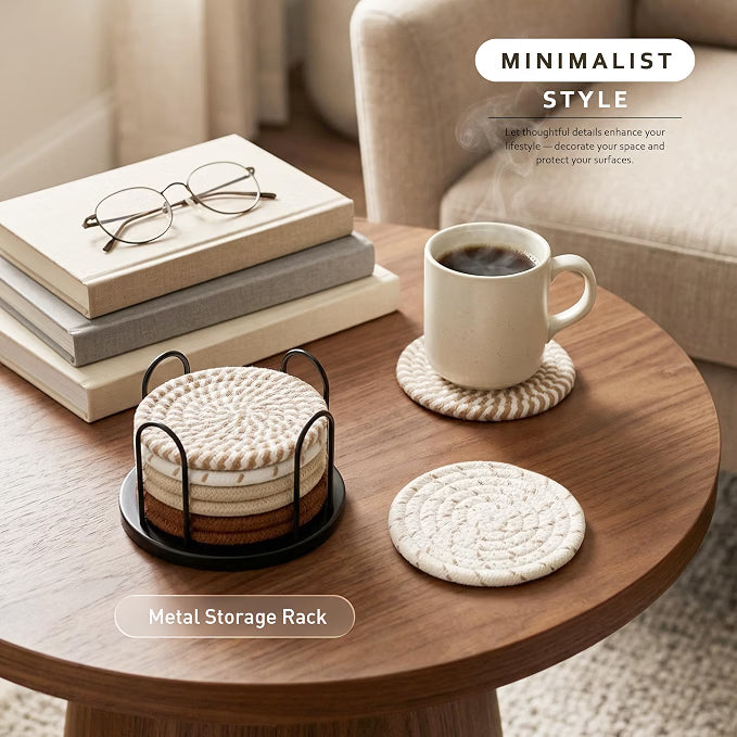 Posavasos tejidos absorbentes con soporte – Set de 8