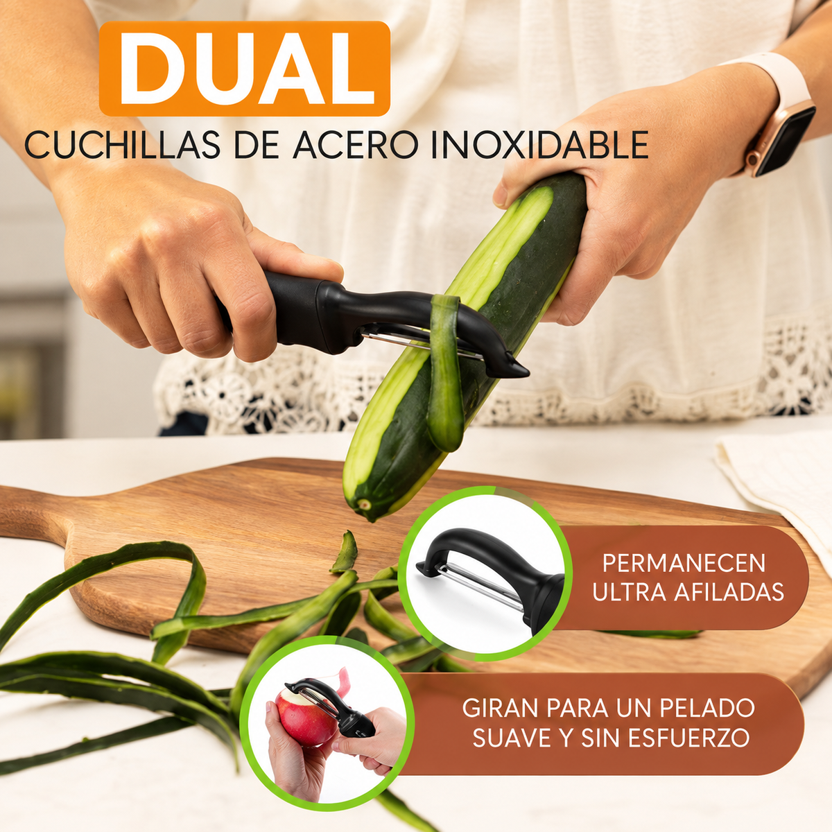 Pelador giratorio de acero inoxidable para frutas y verduras