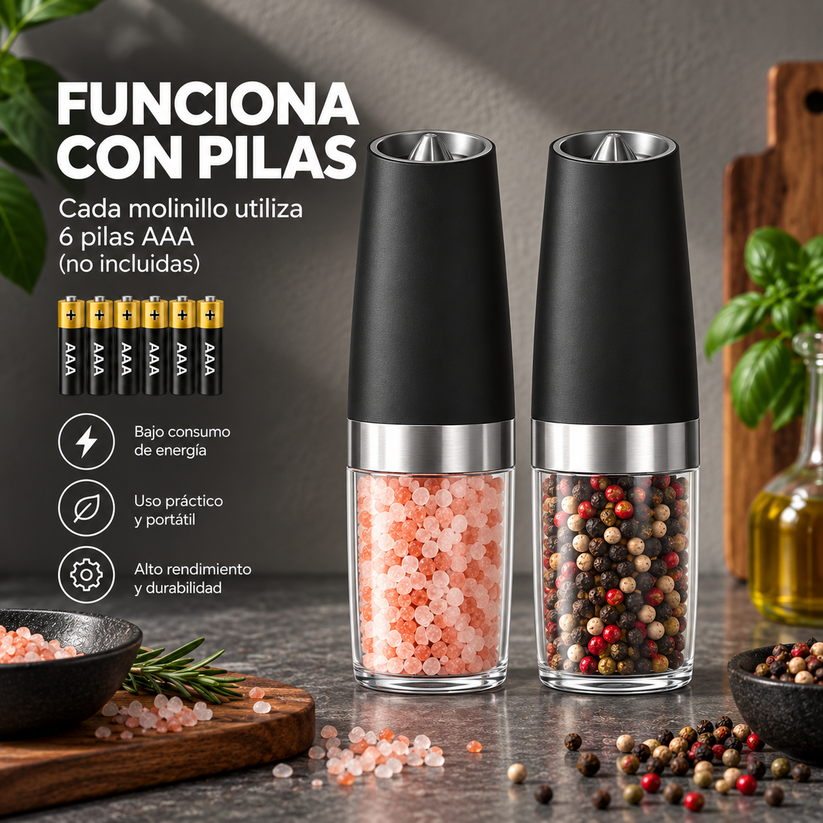 Molinillo eléctrico automático para sal y pimienta