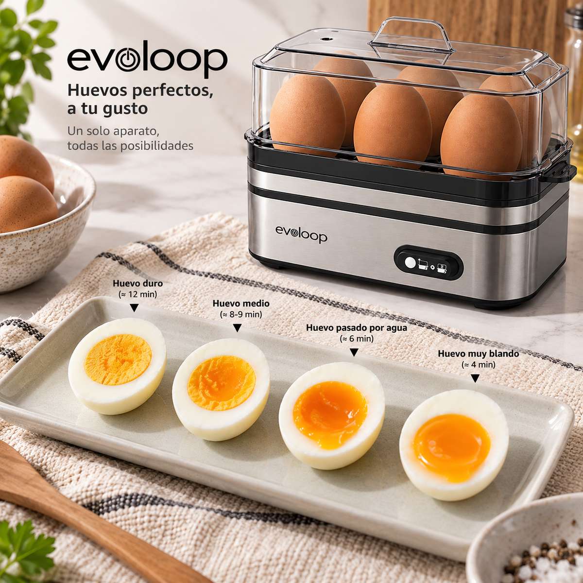 Cocedor eléctrico de huevos y tortillas con apagado automático