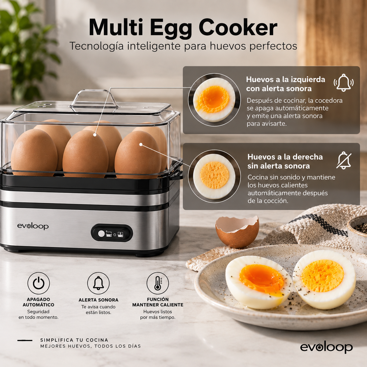 Cocedor eléctrico de huevos y tortillas con apagado automático