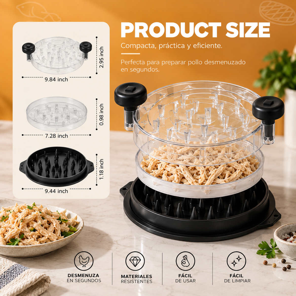 Triturador manual de pollo y carne por torsión