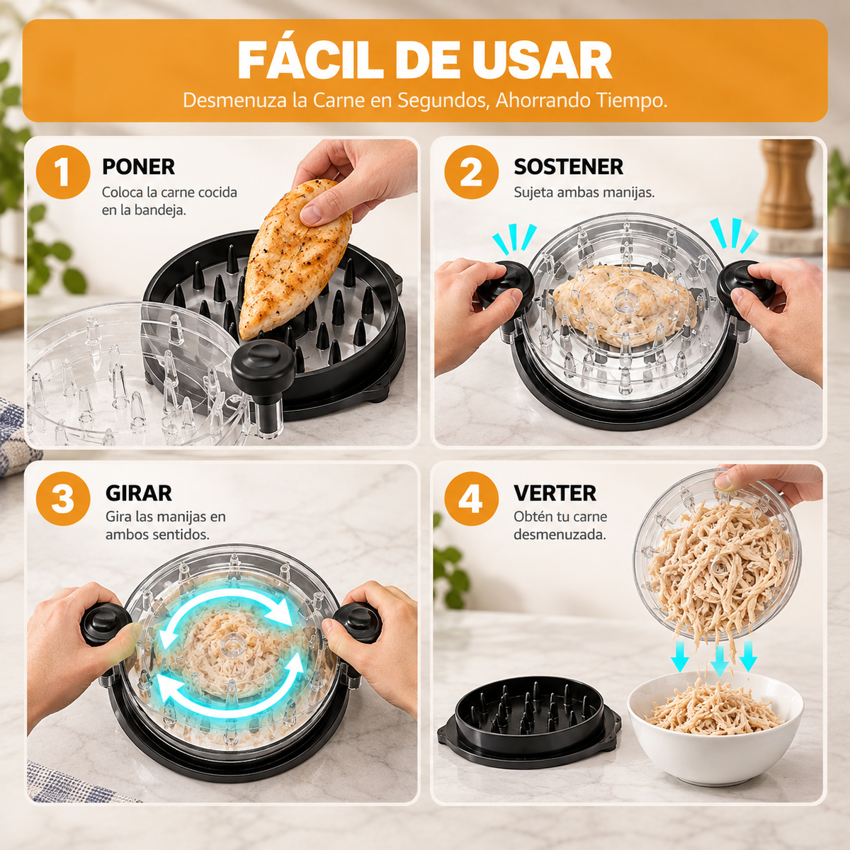 Triturador manual de pollo y carne por torsión