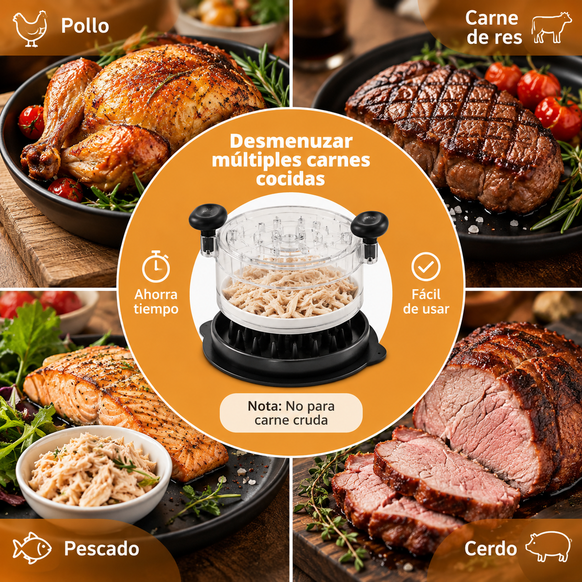 Triturador manual de pollo y carne por torsión