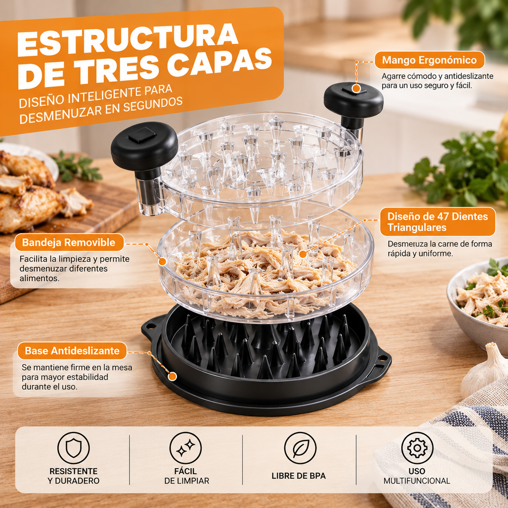 Triturador manual de pollo y carne por torsión