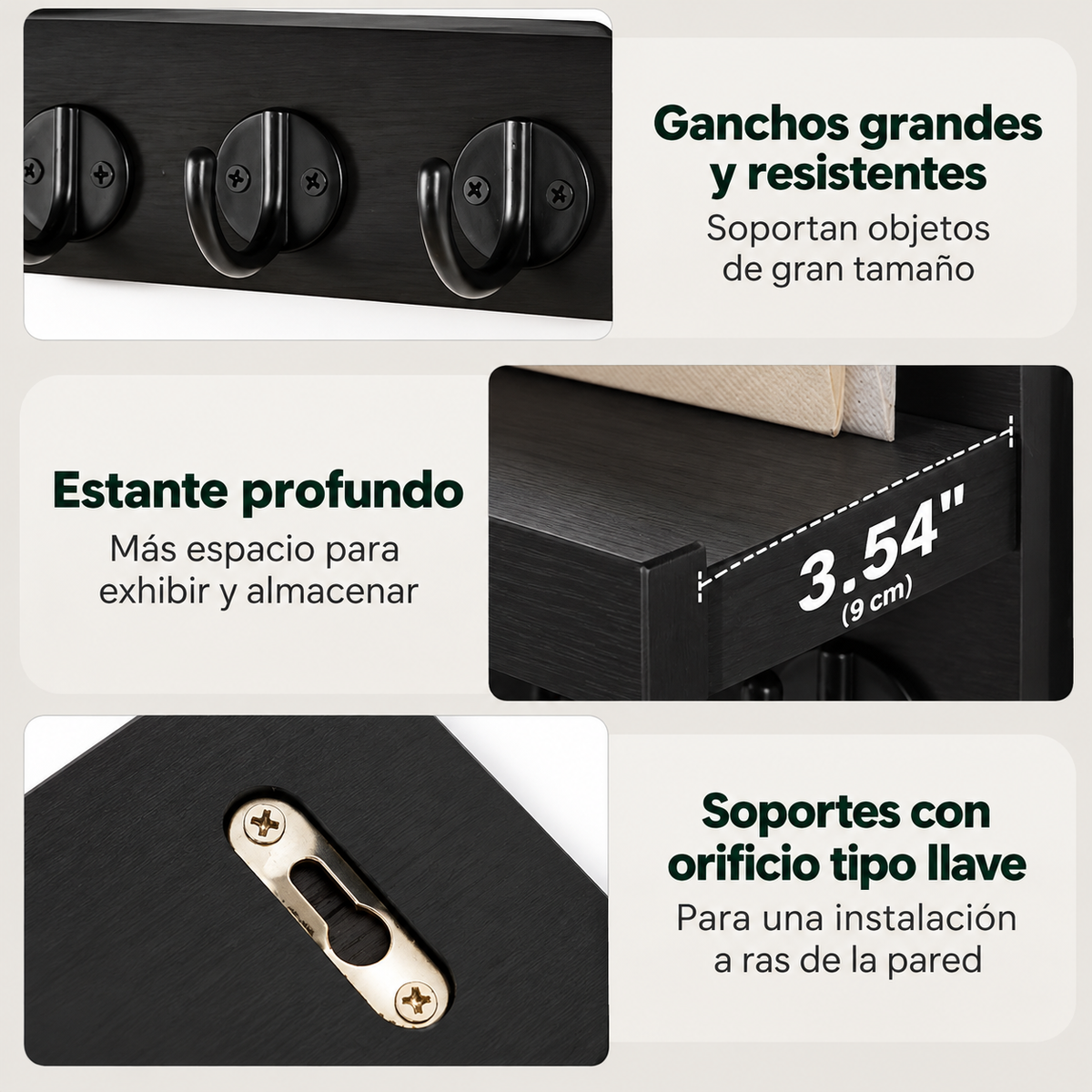 Organizador de pared de madera para llaves y correo