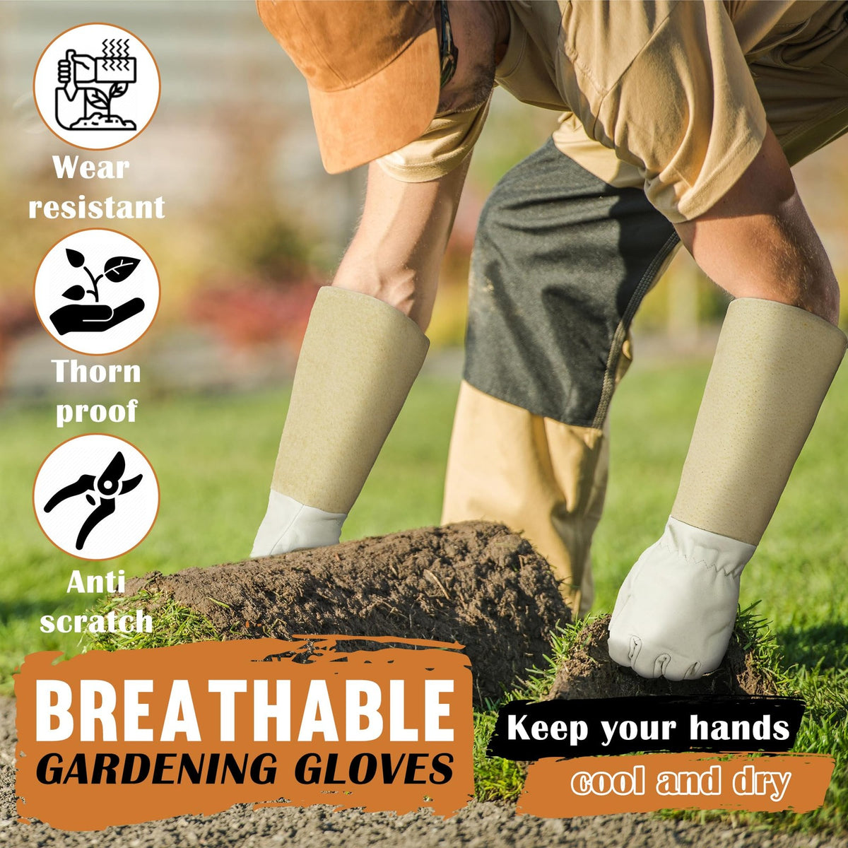 Guantes de jardín en uso para cavar