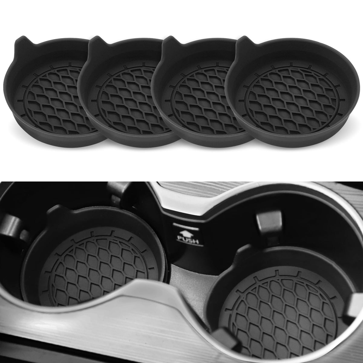 Pack de 4 posavasos de silicona negros para portavasos de coche